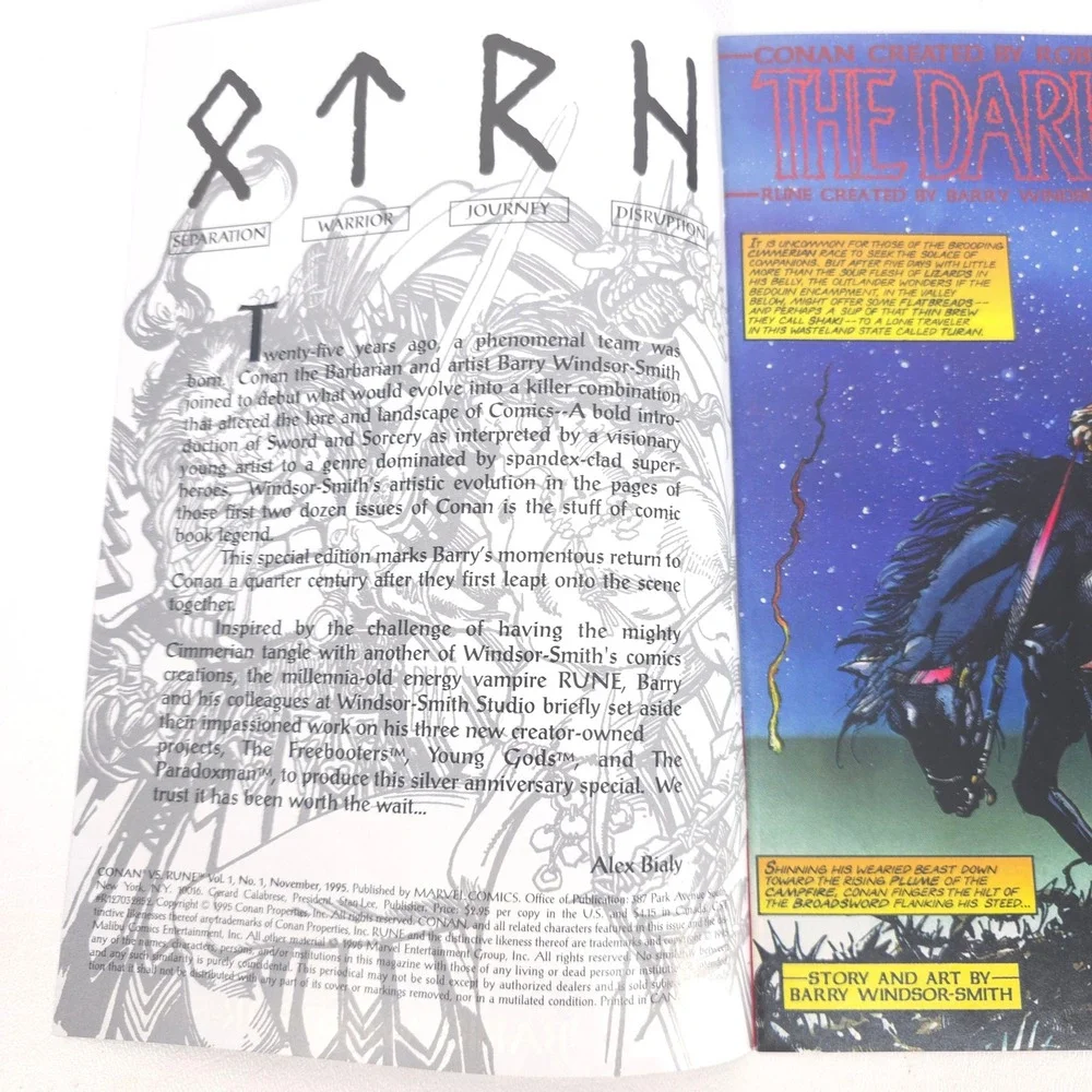 Conan vs Rune 1 Barry Windsor-Smith 1995 Marvel Ultraverse Direct Edition